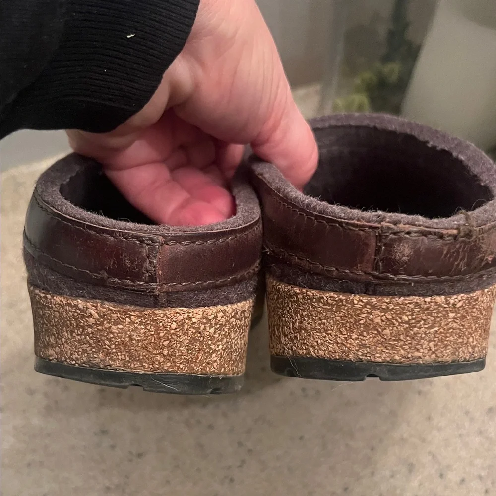 Haflinger Smoky Brown with leather Trim Wool Slip-On Clogs Unisex size 39